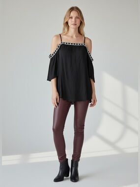 Cold-Shoulder Camisole with White Embroidered Trim NWT